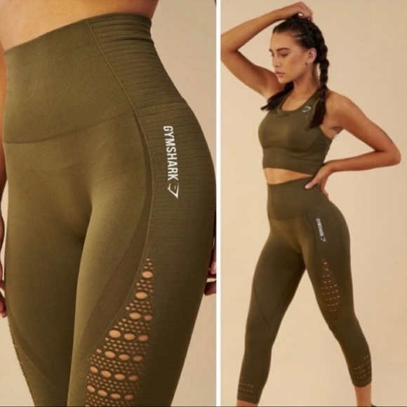 Gymshark Pants - 🎉HP🎉 Gymshark Energy Army Green Leggings Crop